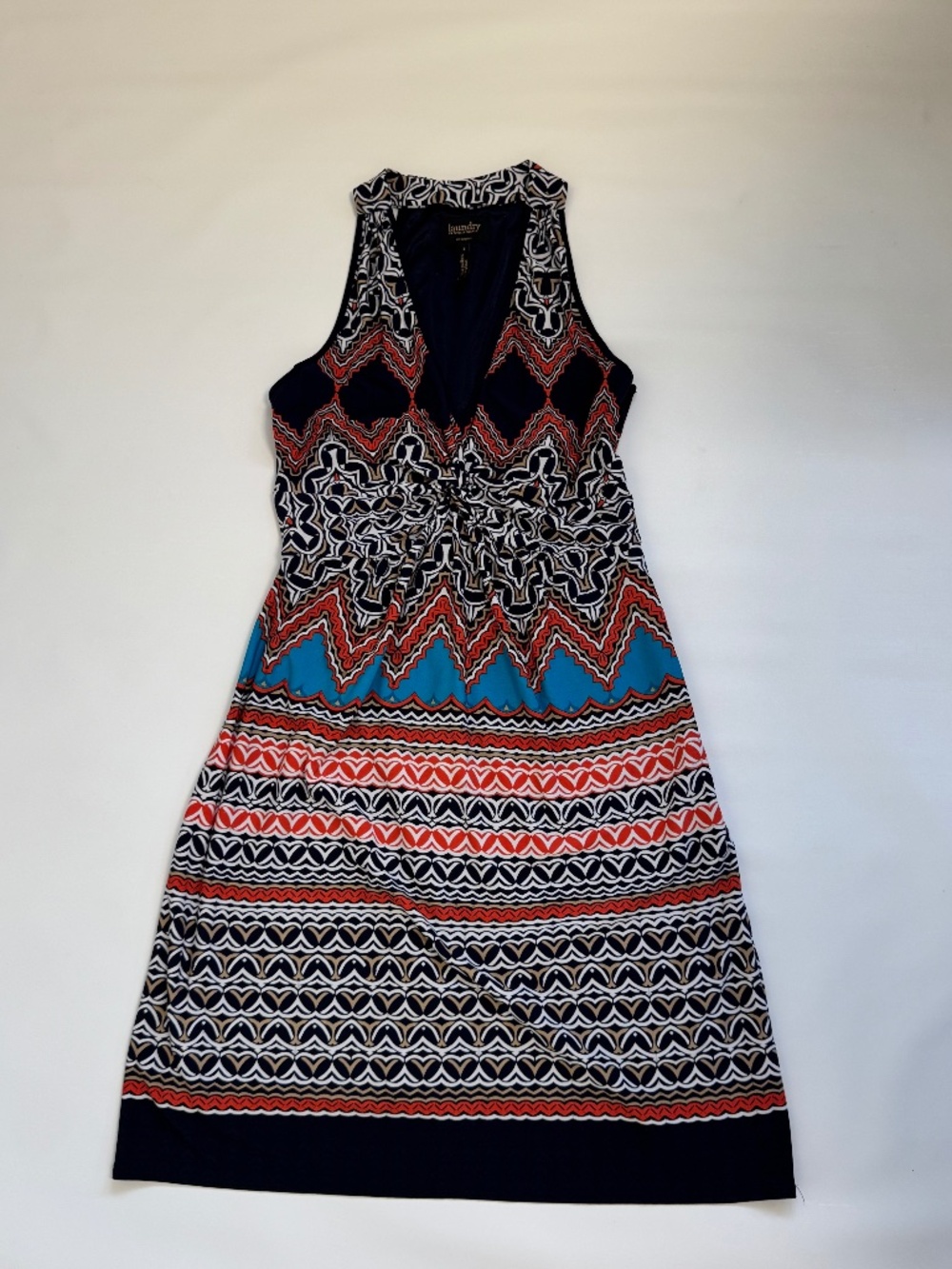 LAUNDRY By Shelli Segal Halter Zip Side Twist Front Multicolor Lined Dress Sz 2